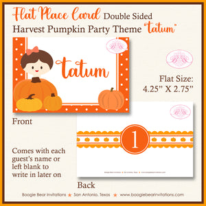Pumpkin Harvest Birthday Favor Party Card Tent Place Tag Food Sign Appetizer Label Fall Autumn Boogie Bear Invitations Tatum Theme