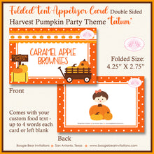 Load image into Gallery viewer, Pumpkin Harvest Birthday Favor Party Card Tent Place Tag Food Sign Appetizer Label Fall Autumn Boogie Bear Invitations Tatum Theme