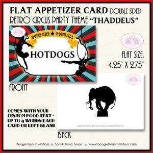 Circus Showman Favor Party Card Place Tent Appetizer Food Label Birthday Big Top Boogie Bear Invitations Thaddeus Theme