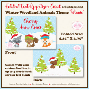 Winter Woodland Birthday Party Favor Card Appetizer Food Place Sign Label Christmas Animals Boogie Bear Invitations Winnie Theme