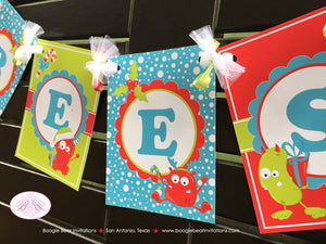 Christmas Monsters Birthday Name Banner Party Winter Holiday Boy Girl Red Green 1st 2nd 3rd 4th 5th 6th Boogie Bear Invitations Reese Theme