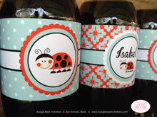 Load image into Gallery viewer, Red Ladybug Birthday Party Bottle Wraps Wrappers Label Cover Aqua Little Lady Bug Flower Spring Girl Boogie Bear Invitations Isabel Theme