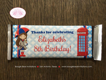 Load image into Gallery viewer, London England Birthday Party Candy Bar Wraps Wrappers Sticker Girl United Kingdom Great Britain Boogie Bear Invitations Elizabeth Theme