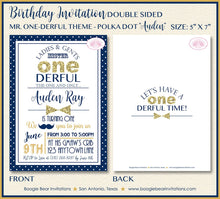 Load image into Gallery viewer, Mr. Wonderful Birthday Party Invitation Bow Tie Little Man Blue Gold ONE 1st Boogie Bear Invitations Auden Theme Paperless Printable Printed