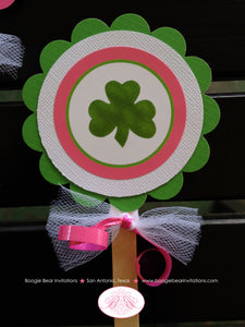 Lucky Charm Birthday Party Package St. Patrick's Day Girl Pink Green Happy Door Banner Cupcake Toppers Boogie Bear Invitations Eileen Theme