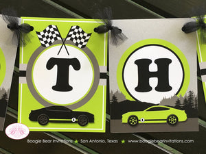 Race Car Happy Birthday Party Banner Lime Green Boy Girl Black Grey 1st 2nd 3rd 4th 5th 6th 7th 8th 9th Boogie Bear Invitations Brad Theme