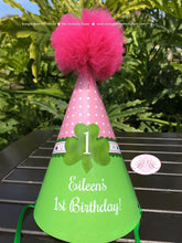 Load image into Gallery viewer, Pink Lucky Charm Birthday Party Hat Little Green Shamrock St. Patrick&#39;s Day Girl 4 Left Clover Ribbon Polka Dot Invitations Eileen Theme
