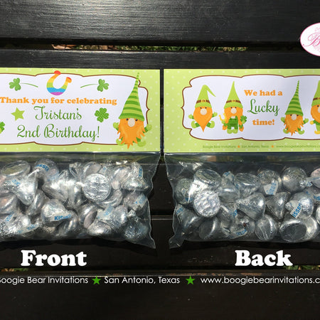 St. Patrick's Day Gnomes Party Treat Bag Toppers Folded Favor Birthday Green Shamrock Clover Boy Girl Boogie Bear Invitations Tristan Theme