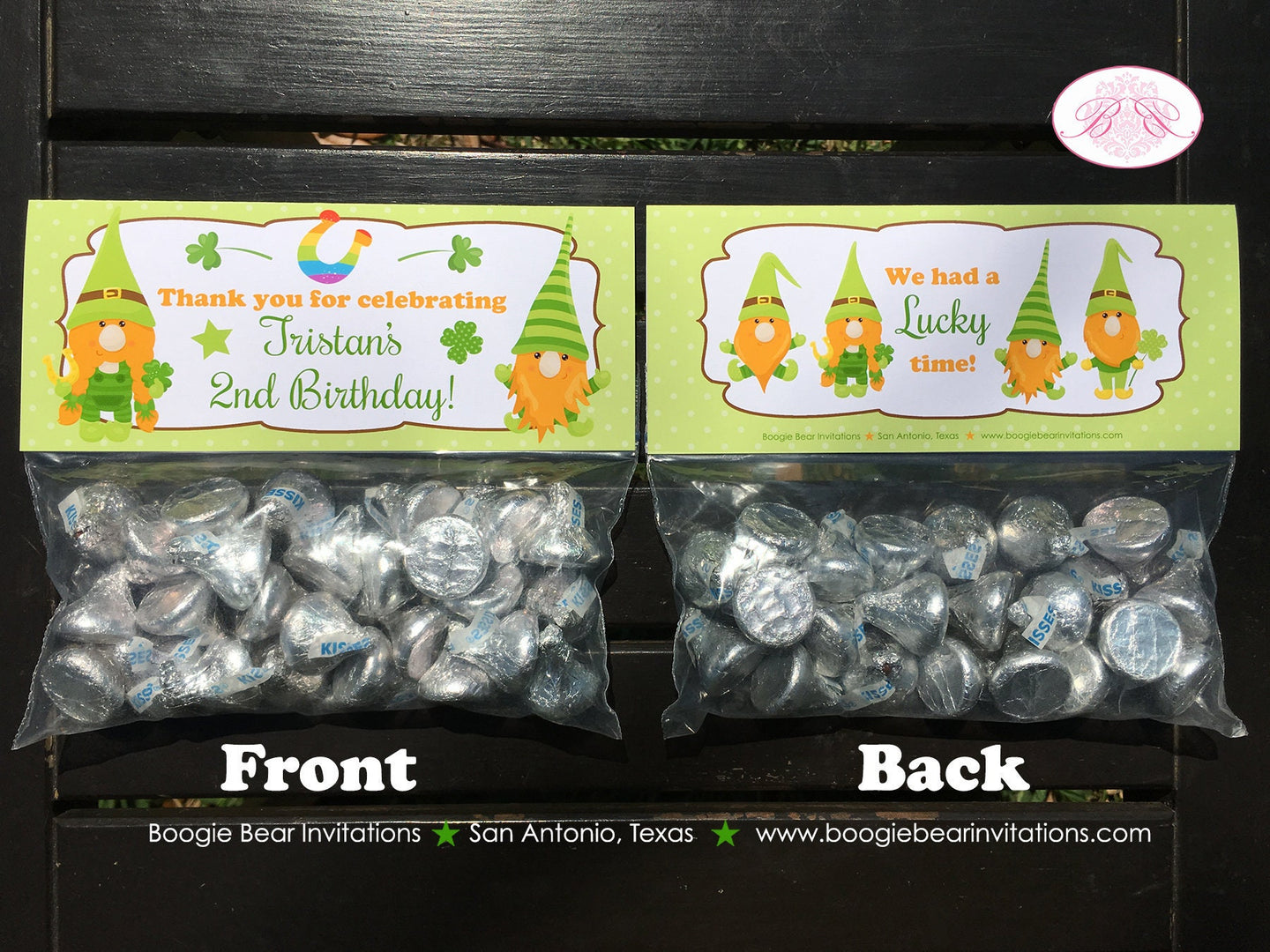 St. Patrick's Day Gnomes Party Treat Bag Toppers Folded Favor Birthday Green Shamrock Clover Boy Girl Boogie Bear Invitations Tristan Theme