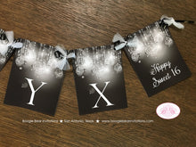 Load image into Gallery viewer, Sweet 16 Birthday Party Name Banner Glowing Ornaments Black White Grey Gray Silver Girl 21st 16th 30th Boogie Bear Invitations Onyx Theme