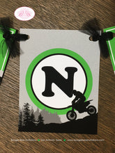 Load image into Gallery viewer, Dirt Bike Birthday Party Name Banner Green Black Grey Boy Girl Enduro Motocross Motorcycle Racing Track Boogie Bear Invitations Dwayne Theme