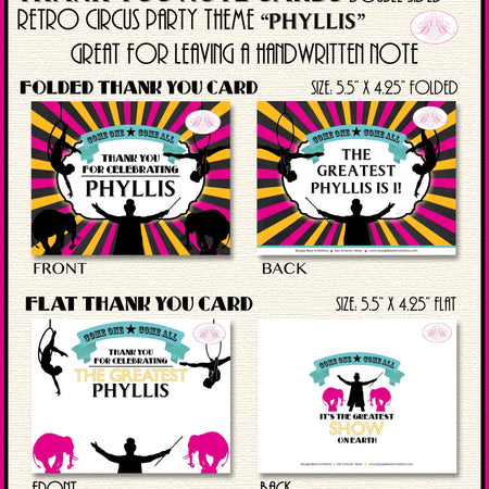 Circus Showman Party Thank You Card Birthday Animals Pink Girl Carnival Greatest Show Earth Boogie Bear Invitations Phyllis Theme Printed