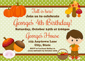 Autumn Harvest Boy Birthday Party Invitation Fall Country Farm Barn Pumpkin Boogie Bear Invitations George Theme Paperless Printable Printed