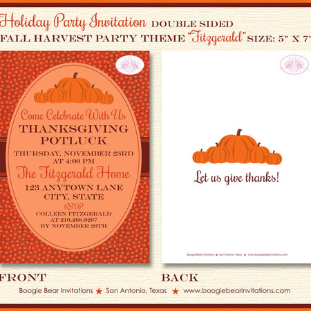 Autumn Harvest Pumpkin Party Invitation Dinner Thanksgiving Fall Orange Boogie Bear Invitations Fitzgerald Theme Paperless Printable Printed