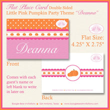 Load image into Gallery viewer, Pink Pumpkin Birthday Favor Party Card Tent Place Food Appetizer Girl Orange Autumn Fall Picnic Boogie Bear Invitations Deanna Theme Printed