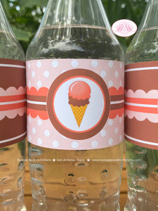 Ice Cream Birthday Party Bottle Wraps Summer Girl Pink Orange Brown Life is Sweet Retro Double Scoop Boogie Bear Invitations Rebecca Theme