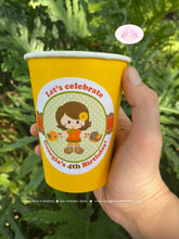 Load image into Gallery viewer, Autumn Girl Party Beverage Cups Paper Drink Birthday Harvest Fall Pumpkin Farm Rustic Woodland Animals Boogie Bear Invitations Georgia Theme