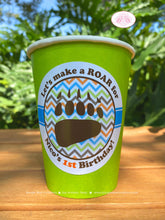Load image into Gallery viewer, Grizzly Bear Birthday Party Beverage Cups Paper Drink Chevron Paw Print Boy Girl Brown Kodiak Zoo Rustic Boogie Bear Invitations Nico Theme