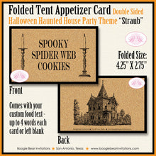 Load image into Gallery viewer, Haunted House Party Favor Card Tent Place Food Tag Appetizer Folded Flat Halloween Adult Black Orange Boogie Bear Invitations Straub Theme