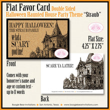 Load image into Gallery viewer, Haunted House Party Favor Card Tent Place Food Tag Appetizer Folded Flat Halloween Adult Black Orange Boogie Bear Invitations Straub Theme