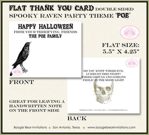 Spooky Raven Party Thank You Card Note Halloween Haunted House Rustic Skull Black Bird Crow Boogie Bear Invitations Poe Theme Printed