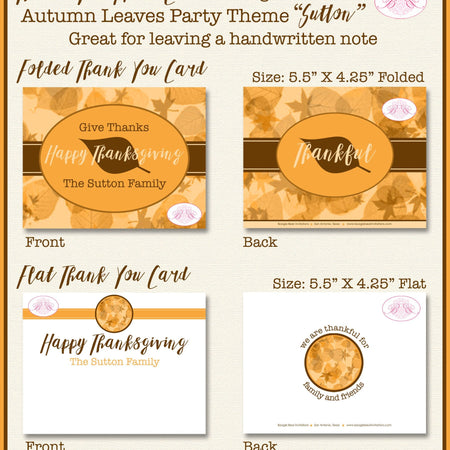 Autumn Leaves Thank You Cards Flat Folded Note Thanksgiving Dinner Formal Fall Brown Orange 1st Boogie Bear Invitations Sutton Theme Printed