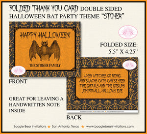Halloween Bat Party Thank You Card Note Gift Haunted Spooky Black Orange Scary 1st Fright Night Boogie Bear Invitations Stoker Theme Printed