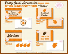 Load image into Gallery viewer, Thanksgiving Dinner Party Favor Card Tent Appetizer Place Food Autumn Fall Harvest Brown Orange Retro Boogie Bear Invitations Volter Theme