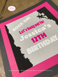 Rock Climbing Birthday Party Door Banner Pink Black Grey Gray Silver Climb Bouldering Modern Girl Boogie Bear Invitations Jessica Theme