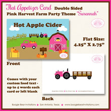 Load image into Gallery viewer, Pink Farm Birthday Favor Party Card Tent Appetizer Place Girl Fall Barn Pumpkin Truck Tractor Boogie Bear Invitations Susannah Theme Printed