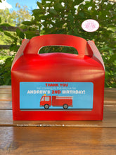 Load image into Gallery viewer, Red Fire Truck Birthday Party Treat Boxes Favor Tags Bag Box Fireman Firefighter Engine Fighter Hero Boogie Bear Invitations Andrew Theme