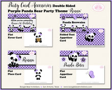 Load image into Gallery viewer, Purple Panda Bear Birthday Party Favor Card Tent Appetizer Place Girl Black Butterfly Flower Zoo Animals Boogie Bear Invitations Ronna Theme