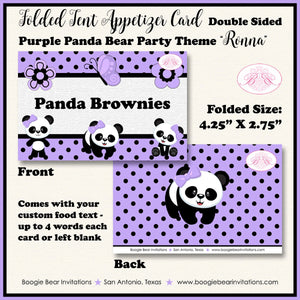 Purple Panda Bear Birthday Party Favor Card Tent Appetizer Place Girl Black Butterfly Flower Zoo Animals Boogie Bear Invitations Ronna Theme