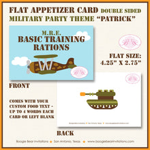 Load image into Gallery viewer, Military Birthday Party Favor Card Tent Appetizer Place Army Navy Air Force Marines Green Tank Private Boogie Bear Invitations Patrick Theme