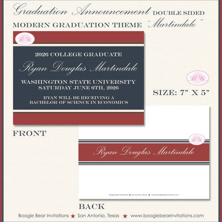 Modern Stripe Graduation Announcement College High School Navy 2022 2023 2024 Boogie Bear Invitations Martindale Paperless Printable Printed