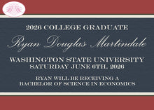 Load image into Gallery viewer, Modern Stripe Graduation Announcement College High School Navy 2022 2023 2024 Boogie Bear Invitations Martindale Paperless Printable Printed