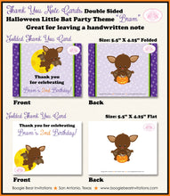 Load image into Gallery viewer, Halloween Bat Party Thank You Card Birthday Girl Boy Little Full Moon Orange Green Purple Black Boogie Bear Invitations Bram Theme Printed