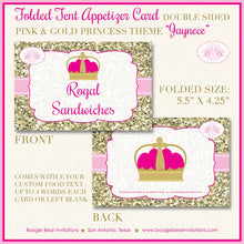 Load image into Gallery viewer, Pink Gold Princess Birthday Favor Party Card Tent Place Food Appetizer Crown Glitter Royal Queen Ball Boogie Bear Invitations Jaynece Theme