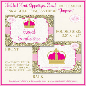 Pink Gold Princess Birthday Favor Party Card Tent Place Food Appetizer Crown Glitter Royal Queen Ball Boogie Bear Invitations Jaynece Theme