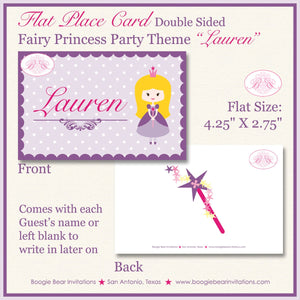 Princess Purple Birthday Party Favor Card Place Food Appetizer Pink Girl Fairy Queen Castle Ball Crown Boogie Bear Invitations Lauren Theme