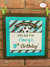 Load image into Gallery viewer, Retro Soccer Birthday Party Package Boy Girl Aqua Blue Lime Green Goal Keeper Team Sports Foot Ball Kick Boogie Bear Invitations Emery Theme