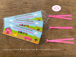 Pink Farm Harvest Birthday Party Bookmarks Favor Girl Boy Truck Barn Country Gift Pumpkin Fall Autumn Boogie Bear Invitations Susannah Theme