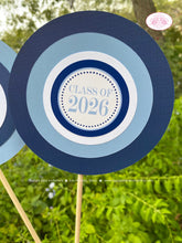 Load image into Gallery viewer, Blue Graduation Party Centerpiece Sticks Set Boy Girl High School College Graduate Diploma Modern Boogie Bear Invitations Roberts Theme