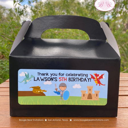 Dragon Knight Party Treat Boxes Birthday Favor Bag Soldier Shield Red Brown Blue Flying Hero Slayer Toy Boogie Bear Invitations Lawson Theme