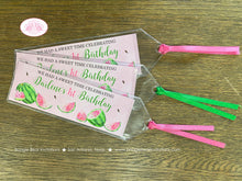 Load image into Gallery viewer, Pink Watermelon Birthday Party Bookmarks Favor Girl One In a Melon Two Sweet Green Summer Fruit Farm Boogie Bear Invitations Darlene Theme