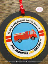 Load image into Gallery viewer, Red Fire Truck Birthday Party Favor Tags Fireman Man Firefighter Engine Fighter Cadet Hero Black Yellow Boogie Bear Invitations Andrew Theme
