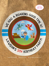 Load image into Gallery viewer, Dragon Knight Birthday Party Stickers Circle Sheet Boy Soldier Shield Red Brown Blue Flying Hero Slayer Boogie Bear Invitations Lawson Theme