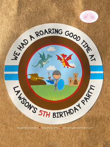 Dragon Knight Birthday Party Stickers Circle Sheet Boy Soldier Shield Red Brown Blue Flying Hero Slayer Boogie Bear Invitations Lawson Theme