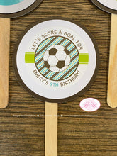 Load image into Gallery viewer, Soccer Birthday Cupcake Toppers Set Game Lime Green Blue Football Ball Sports Kick It Boy Girl Team Goal Boogie Bear Invitation Emery Theme