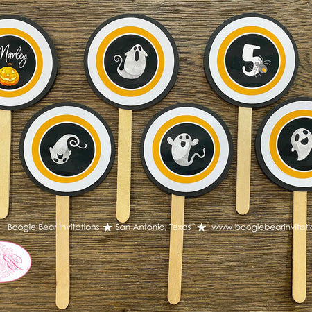 Halloween Ghosts Birthday Party Cupcake Toppers Cake Display Spider Web Pumpkin Hey Boo Spooky Boy Girl Boogie Bear Invitations Marley Theme